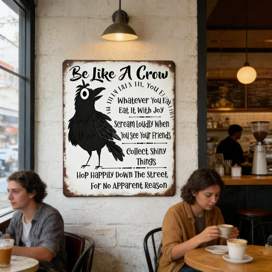 Be Like A Crow Vintage Metal Sign – Funny Positive Wall Art for Home. Office. Kitchen & Farmhouse Decor